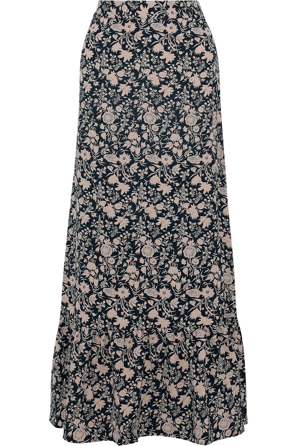 Antik Batik Jaipi Floral-print Washed-crepe Maxi Skirt In Navy
