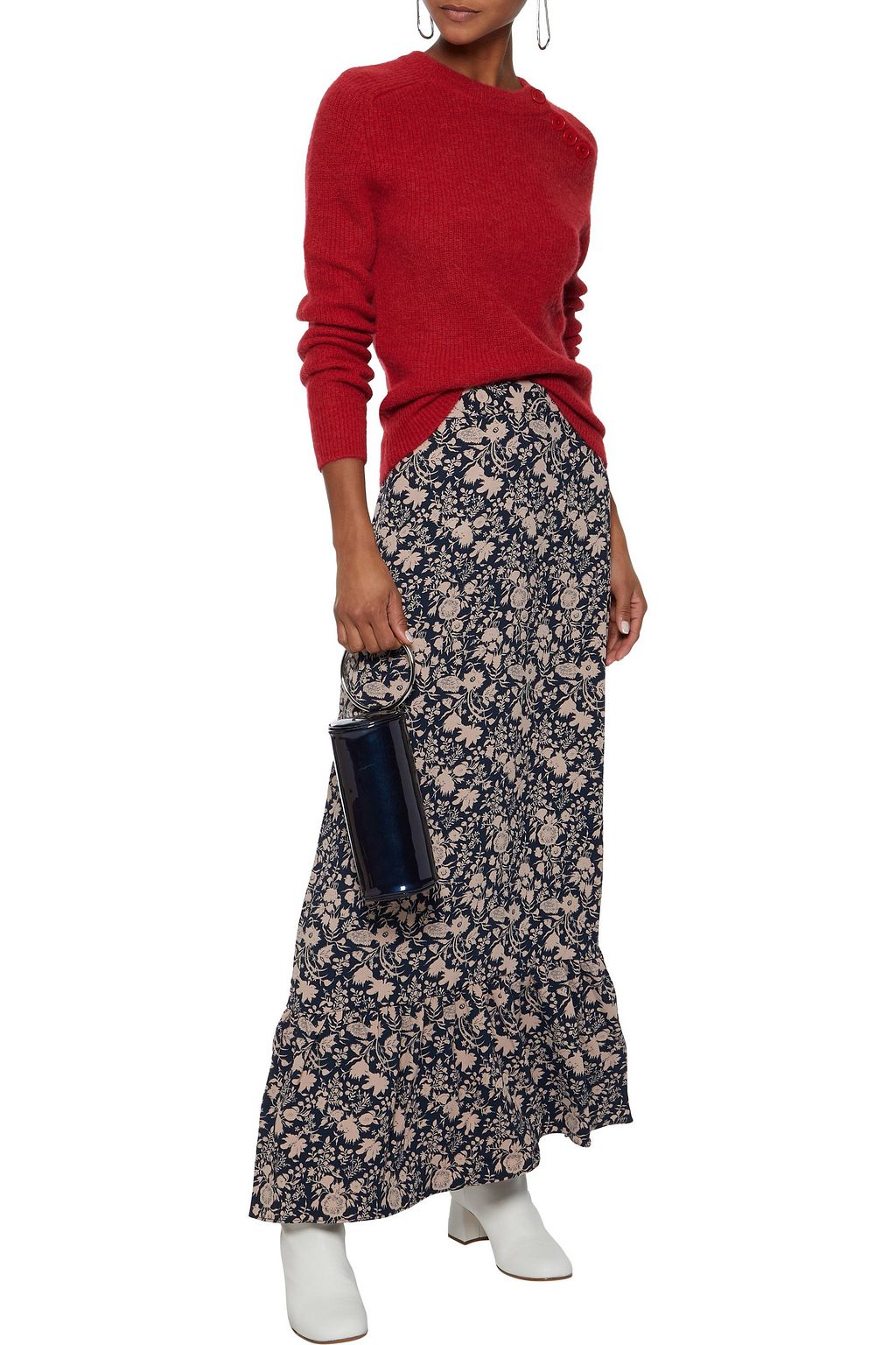 ANTIK BATIK Floral-print crepe midi skirt