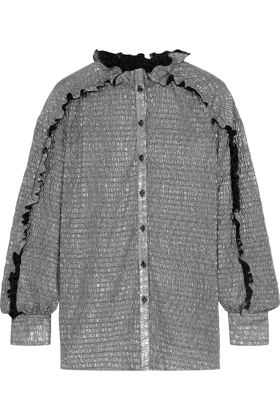 Kimmy ruffle-trimmed crinkled-lamé shirt