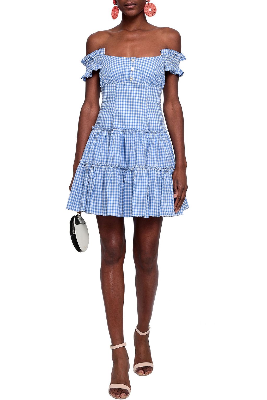 CAROLINE CONSTAS Maria off-the-shoulder gingham cotton-poplin mini dress