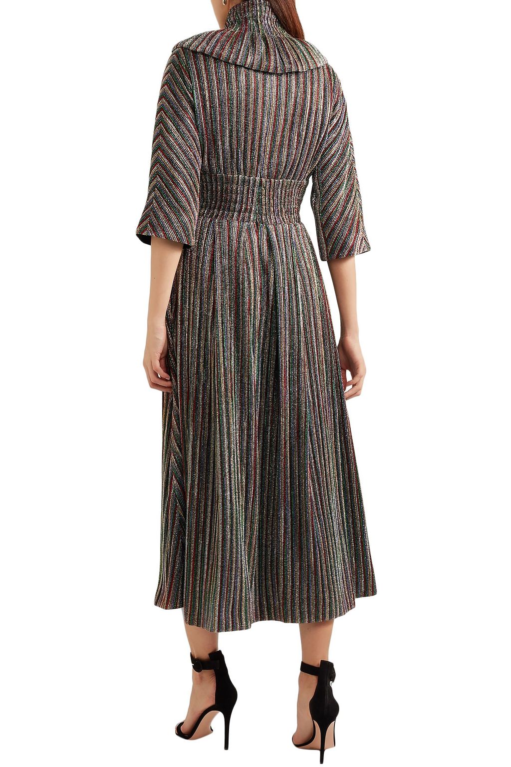 EMILIA WICKSTEAD Striped metallic ribbed-knit midi dress