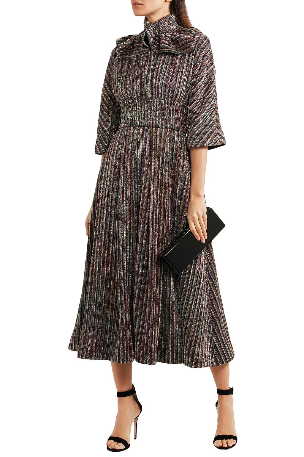 EMILIA WICKSTEAD Striped metallic ribbed-knit midi dress