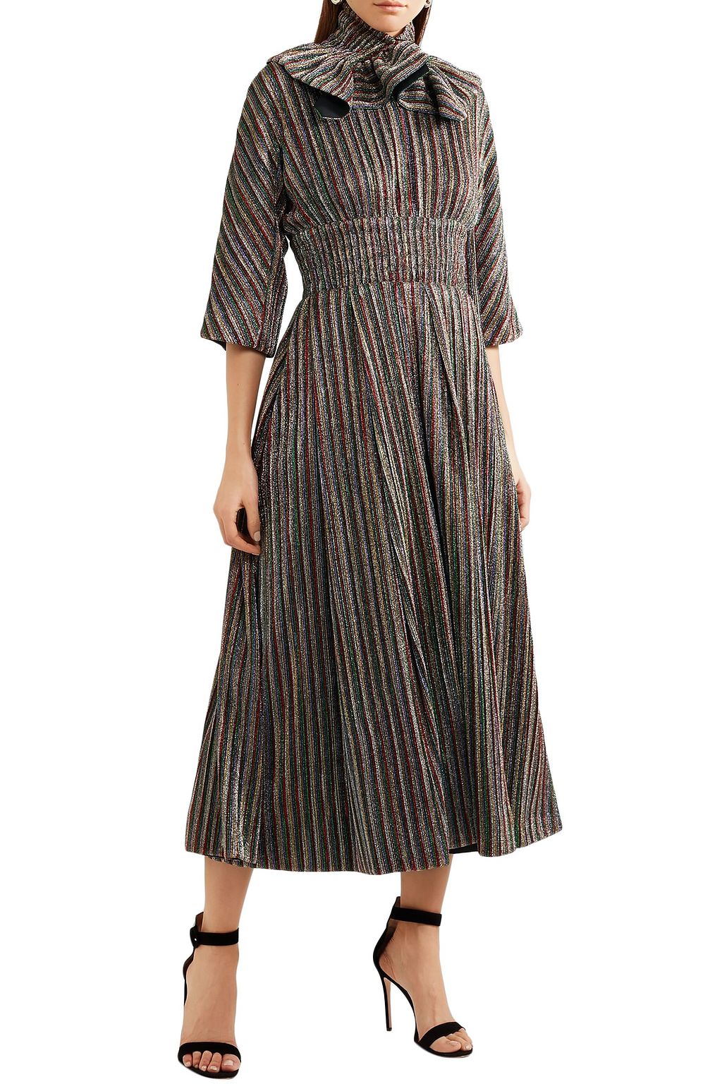 EMILIA WICKSTEAD Striped metallic ribbed-knit midi dress
