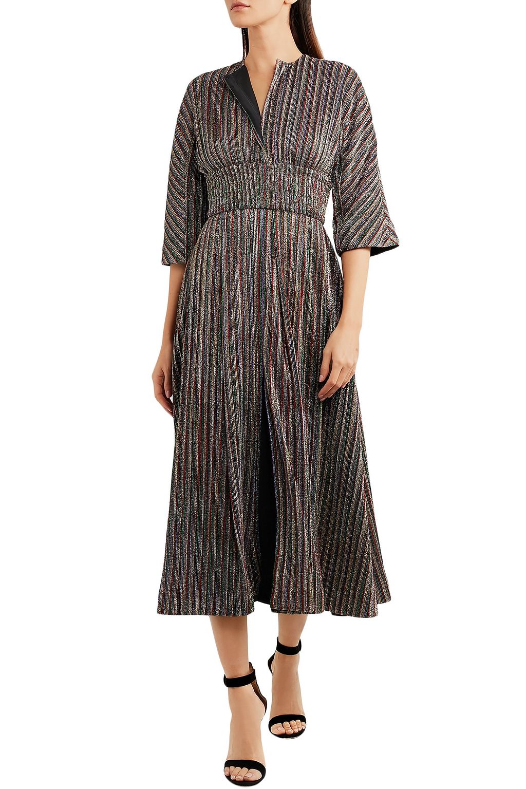 EMILIA WICKSTEAD Striped metallic ribbed-knit midi dress