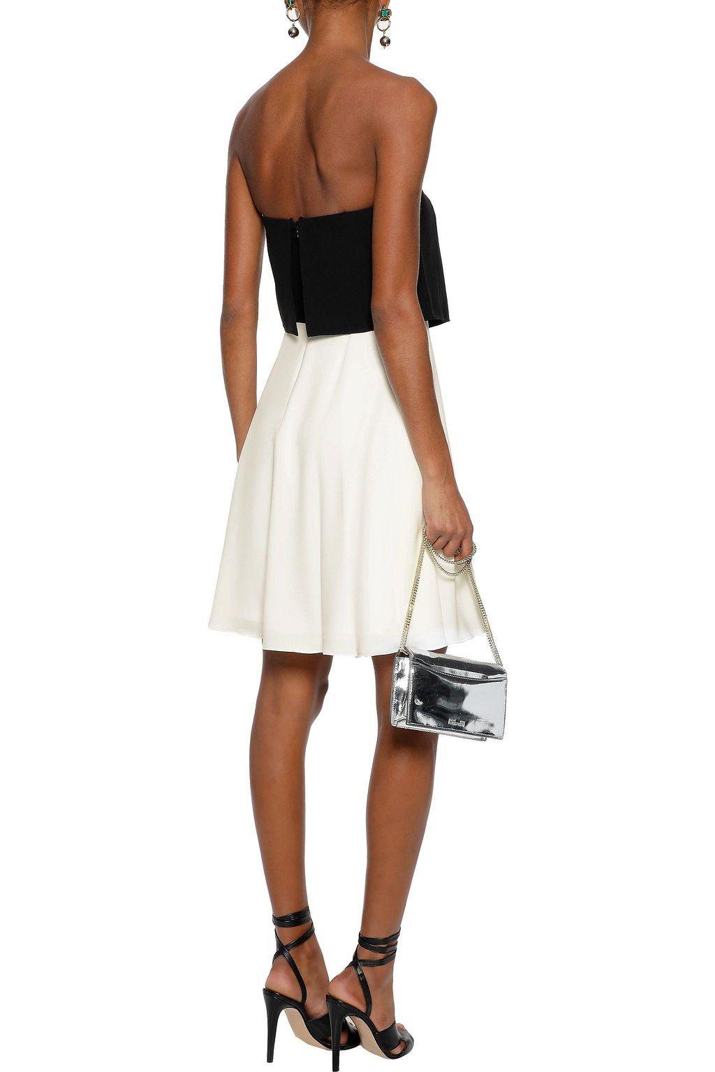 HALSTON Strapless two-tone cady mini dress
