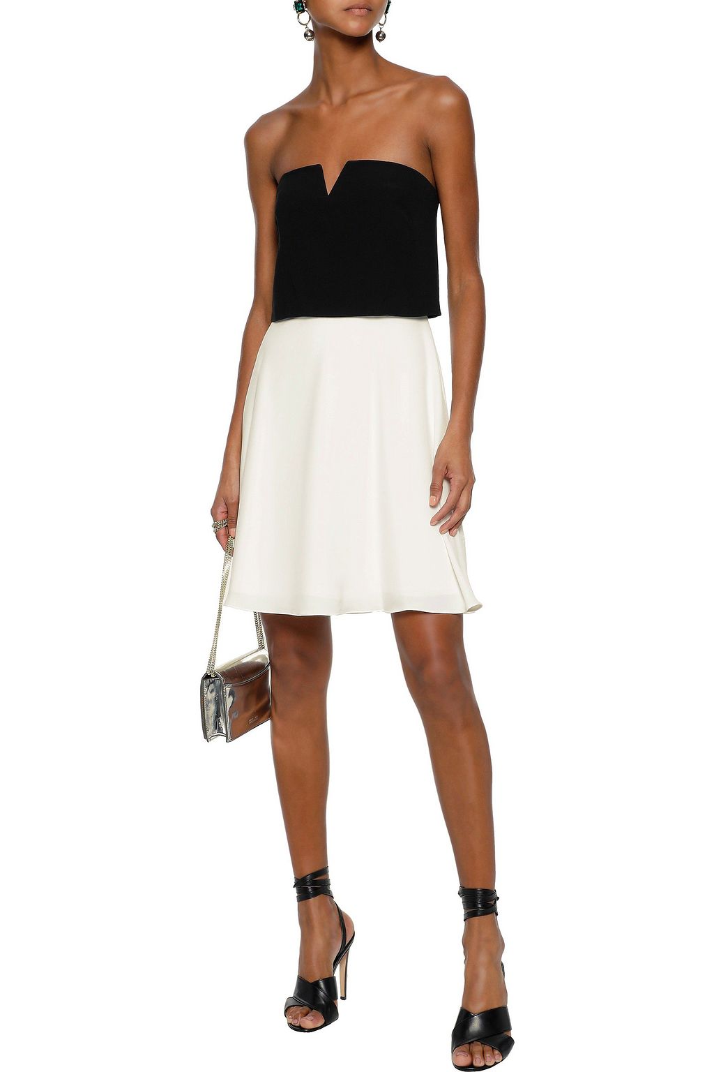 HALSTON Strapless two-tone cady mini dress