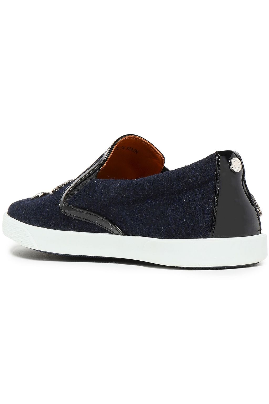 JIMMY CHOO Embellished patent leather-trimmed wool slip-on sneakers