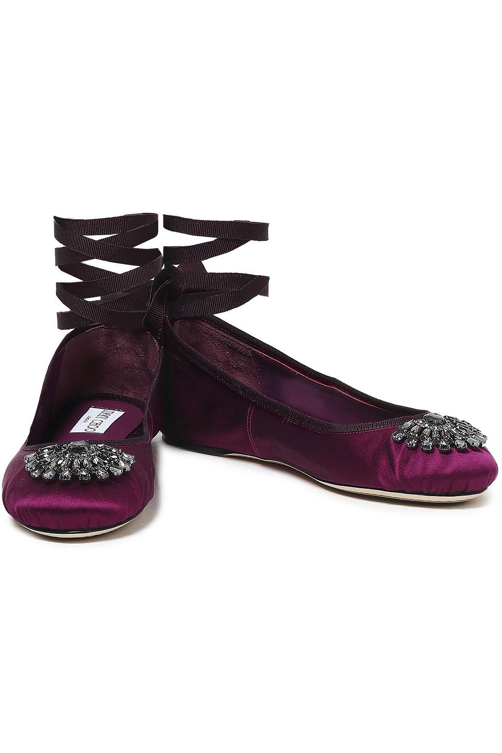 JIMMY CHOO Grace crystal-embellished satin ballet flats