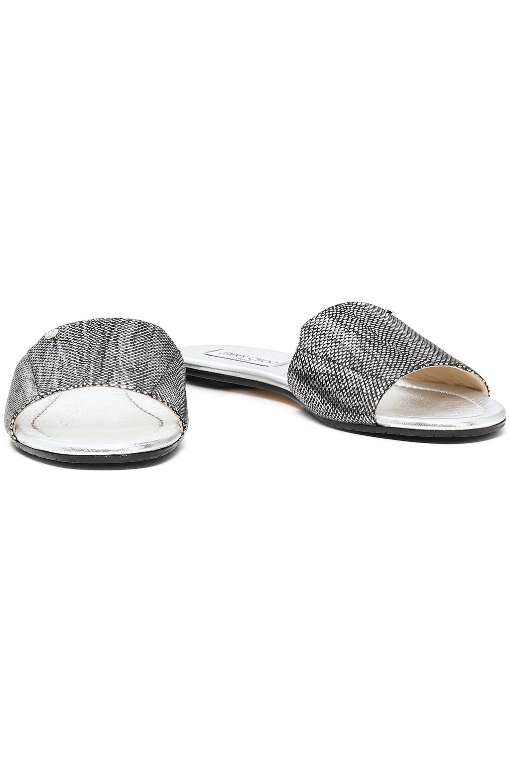 JIMMY CHOO Metallic textured-leather slides