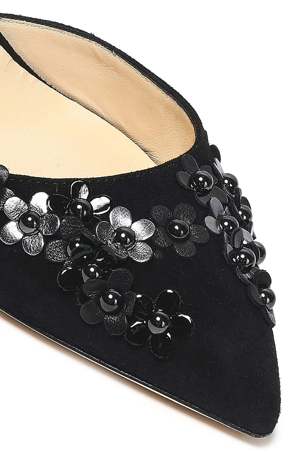 JIMMY CHOO Floral-appliquéd suede pumps
