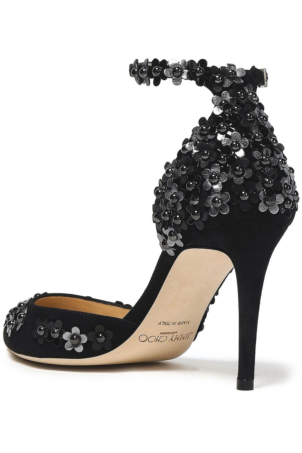 JIMMY CHOO Floral-appliquéd suede pumps