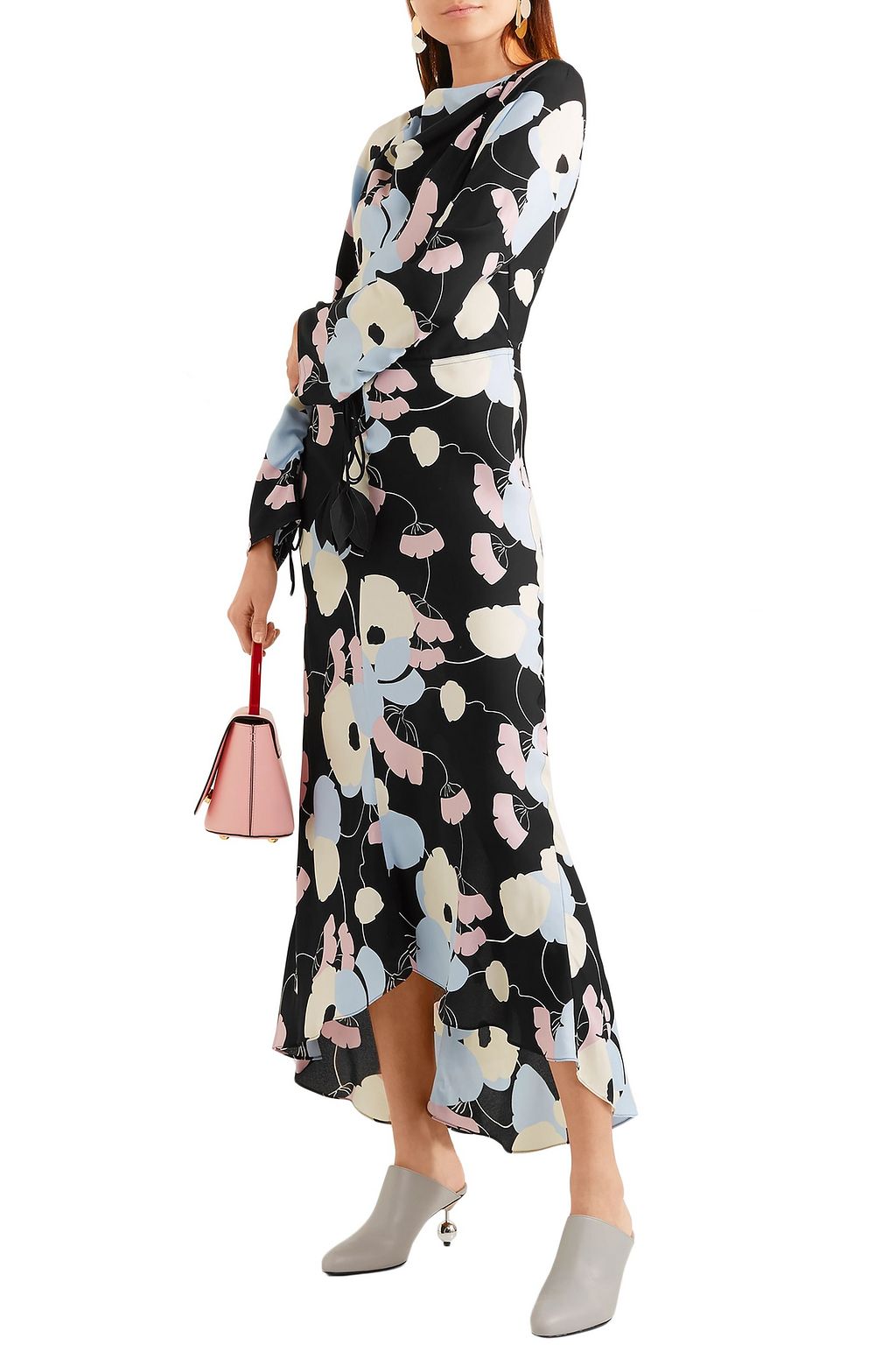 MARNI Embellished printed silk crepe dmaxi dress