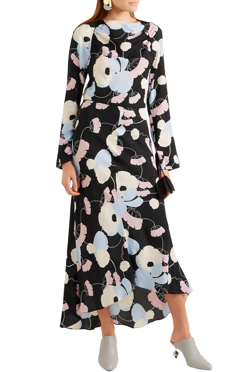 MARNI Embellished printed silk crepe dmaxi dress