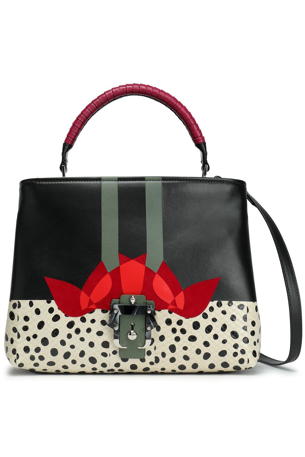PAULA CADEMARTORI Leather, suede and snakeskin shoulder bag