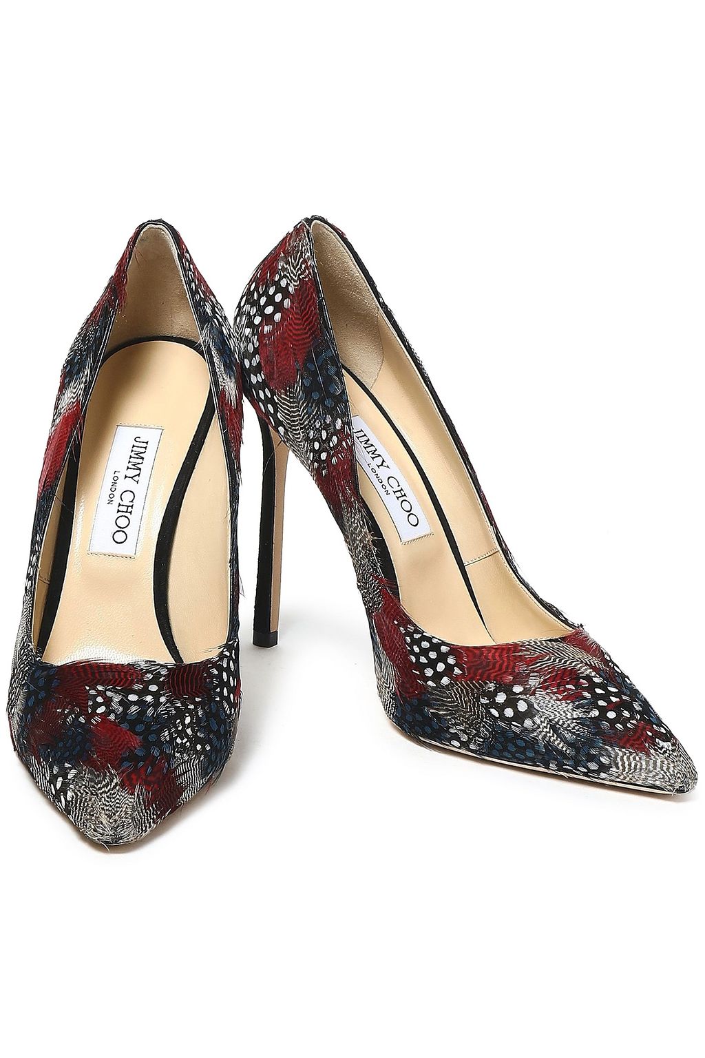 JIMMY CHOO Feather-embellished suede pumps