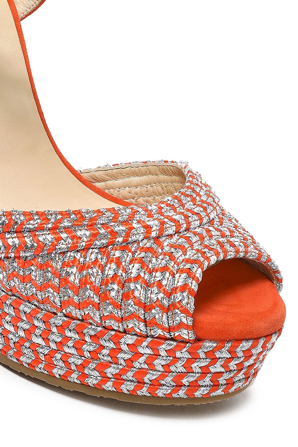 JIMMY CHOO Perla 120 suede and metallic woven wedge sandals