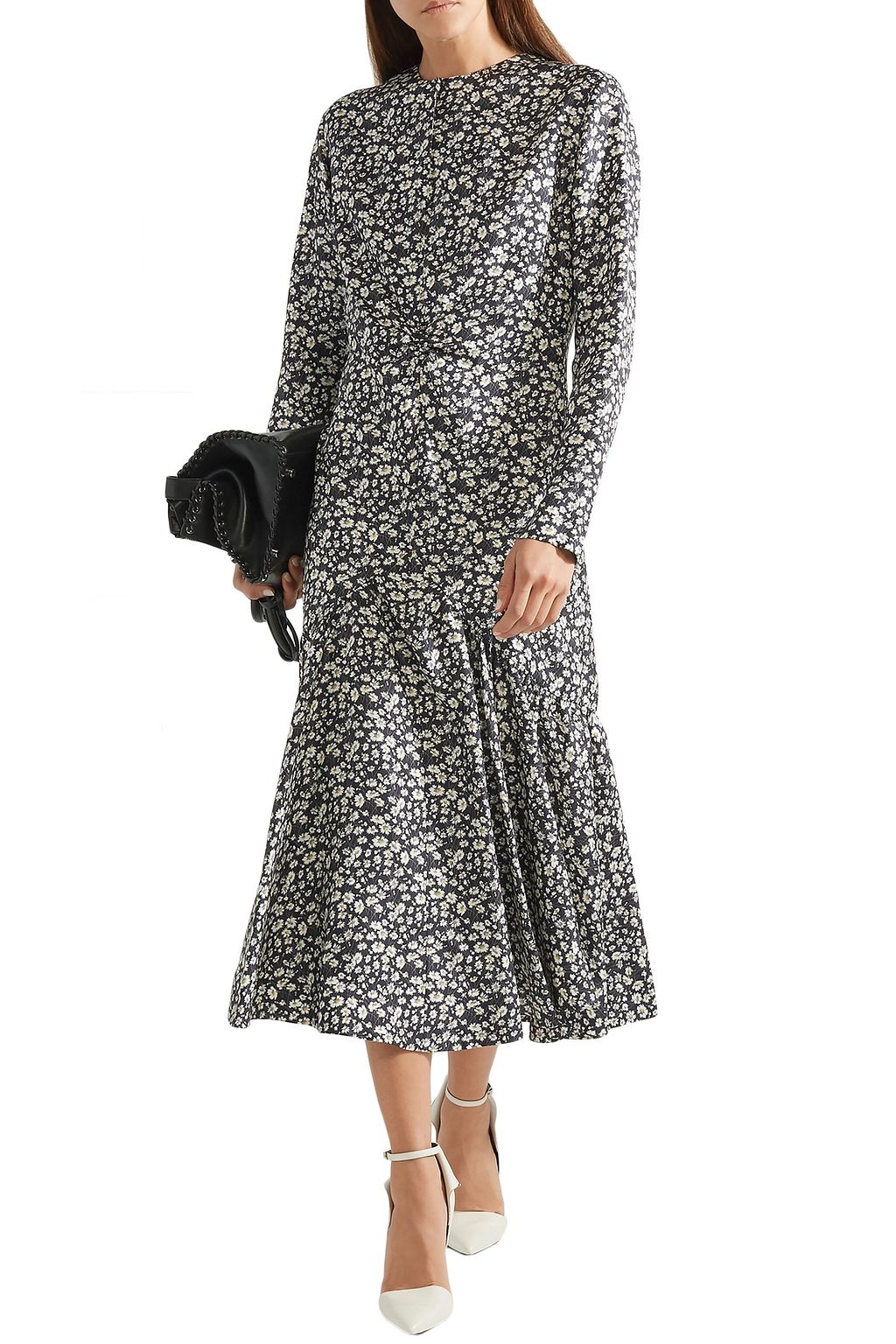 CALVIN KLEIN 205W39NYC Ruched floral-print silk-shell midi dress