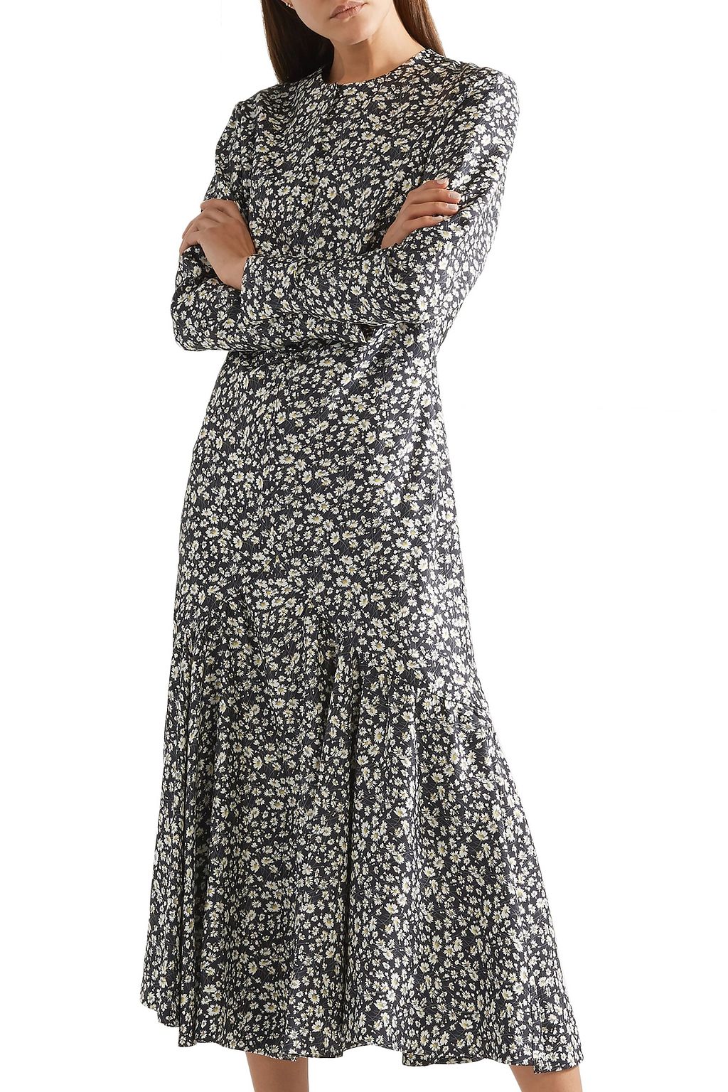 CALVIN KLEIN 205W39NYC Ruched floral-print silk-shell midi dress
