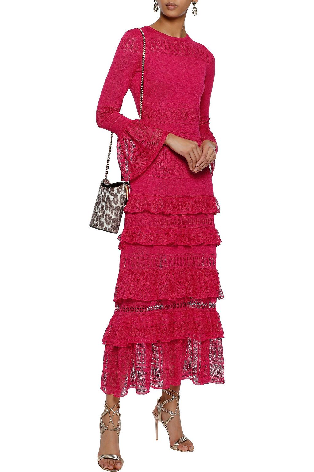 CAROLINA HERRERA Tiered pointelle-knit midi dress