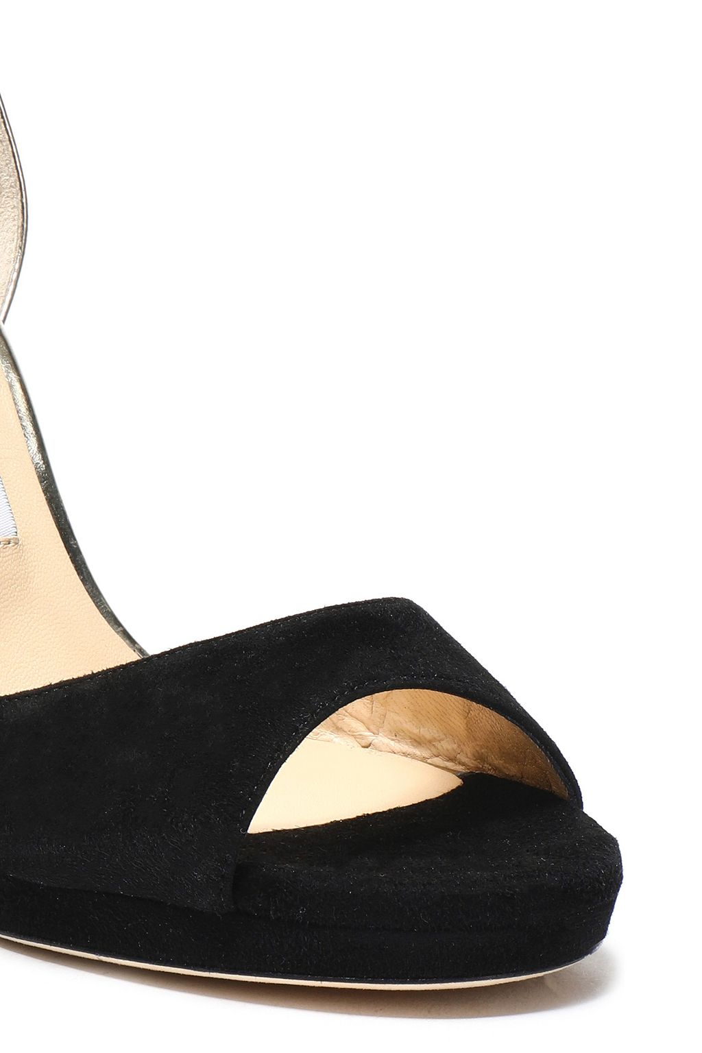 JIMMY CHOO Pearl metallic leather-trimmed suede sandals