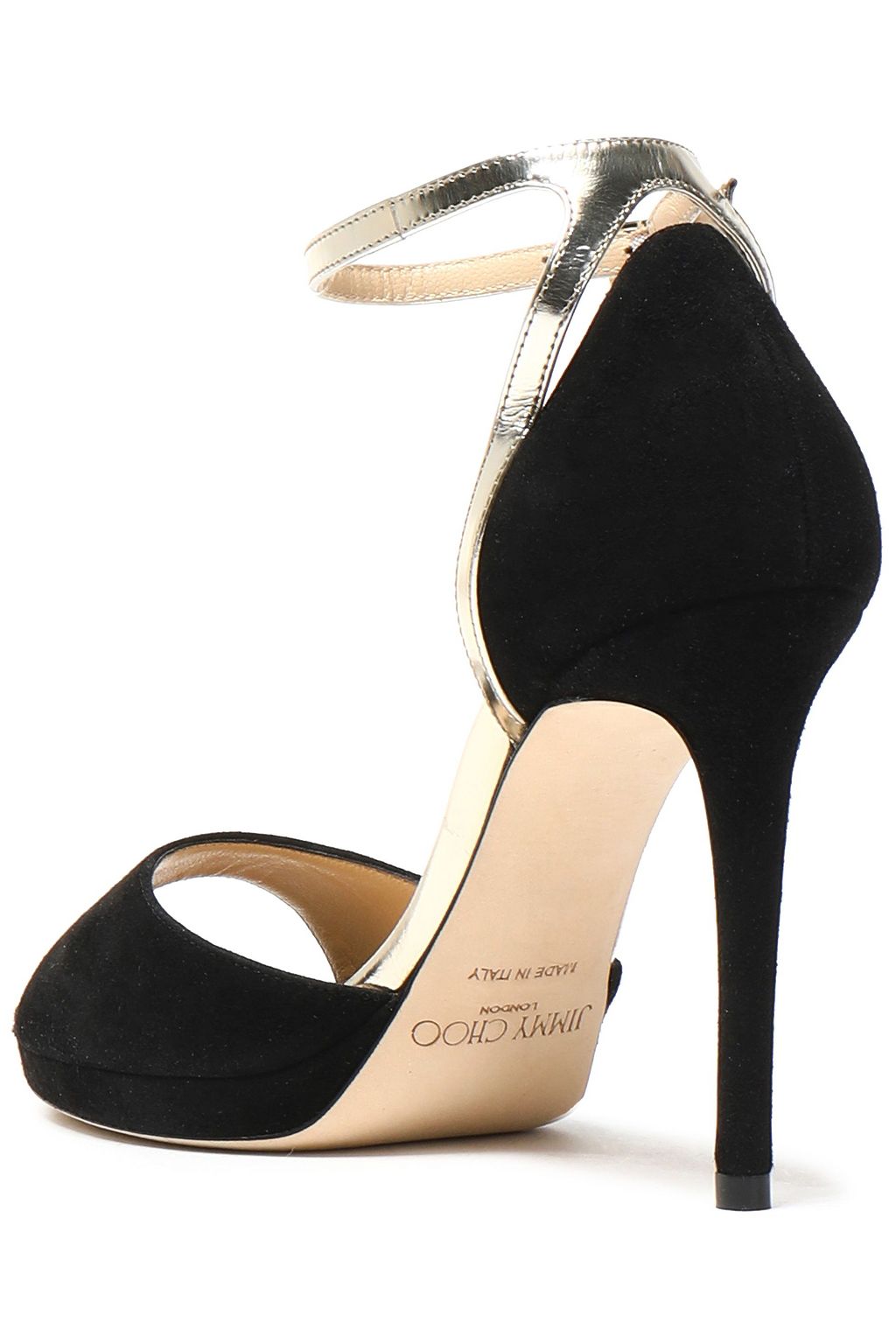 JIMMY CHOO Pearl metallic leather-trimmed suede sandals