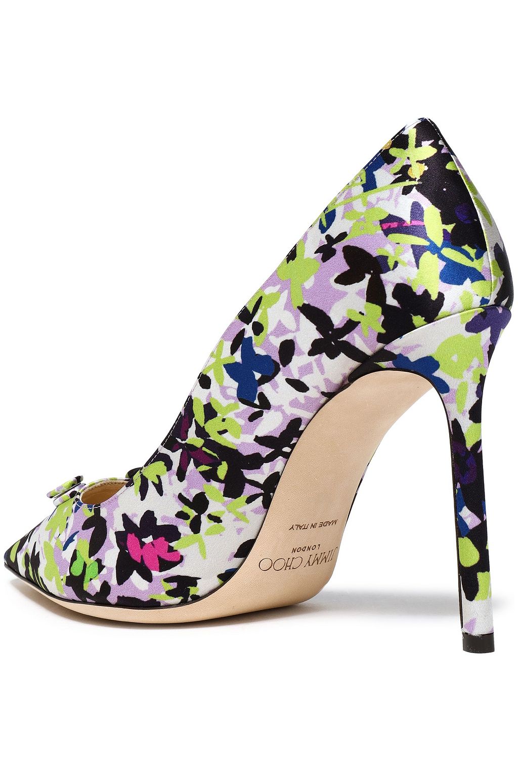 JIMMY CHOO Appliquéd printed satin pumps