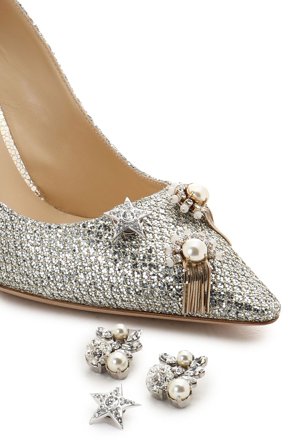 JIMMY CHOO Jasmine 100 embellished glittered satin pumps