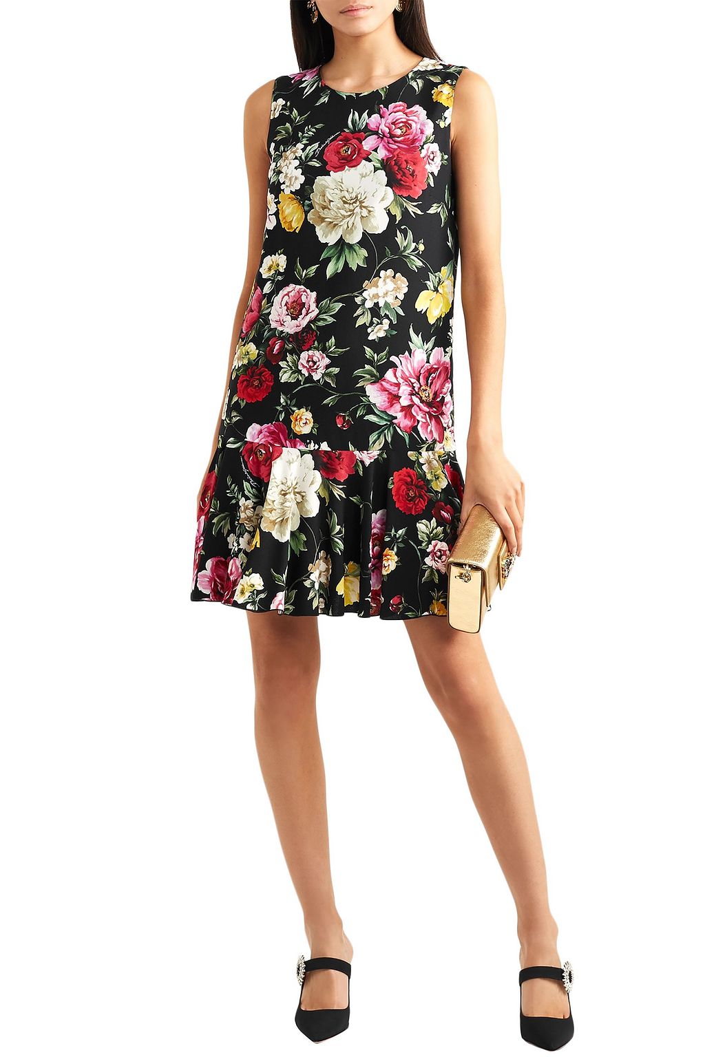 DOLCE & GABBANA Fluted floral-print crepe mini dress | Sale up to 70% ...