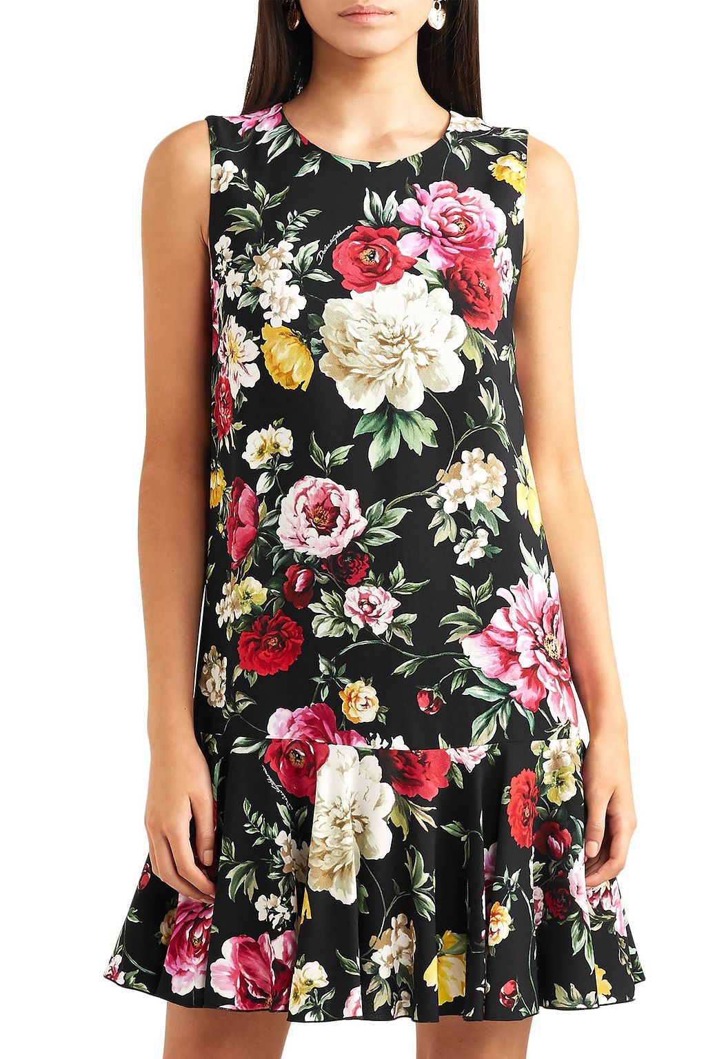 DOLCE&GABBANA Fluted floral-print crepe mini dress