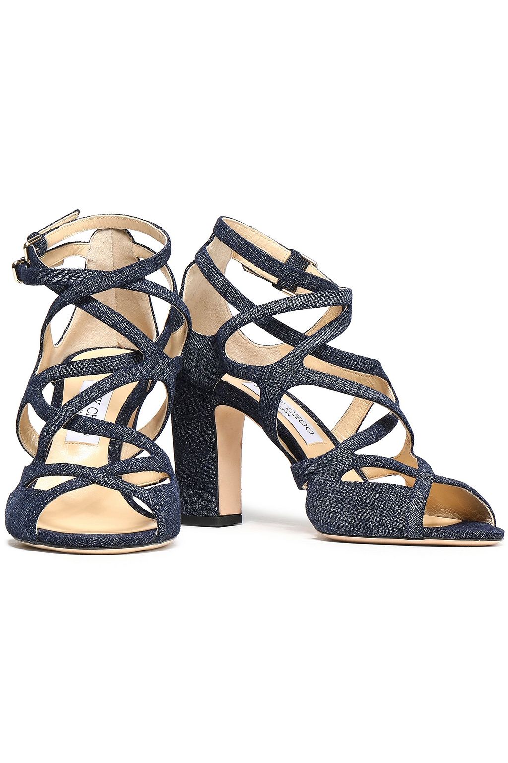 JIMMY CHOO Dillan 85 cutout denim sandals