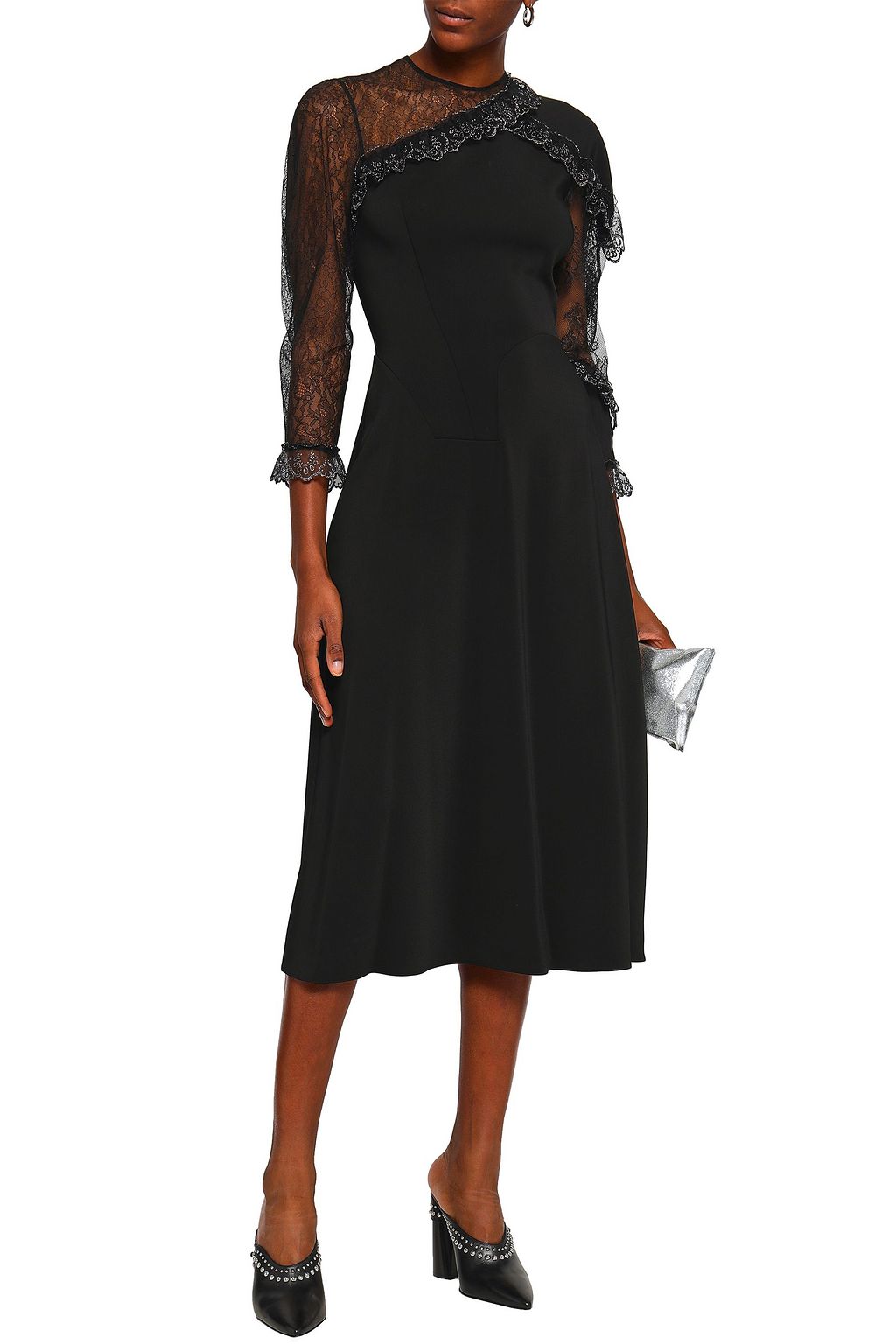 CHRISTOPHER KANE Lace-paneled crepe midi dress