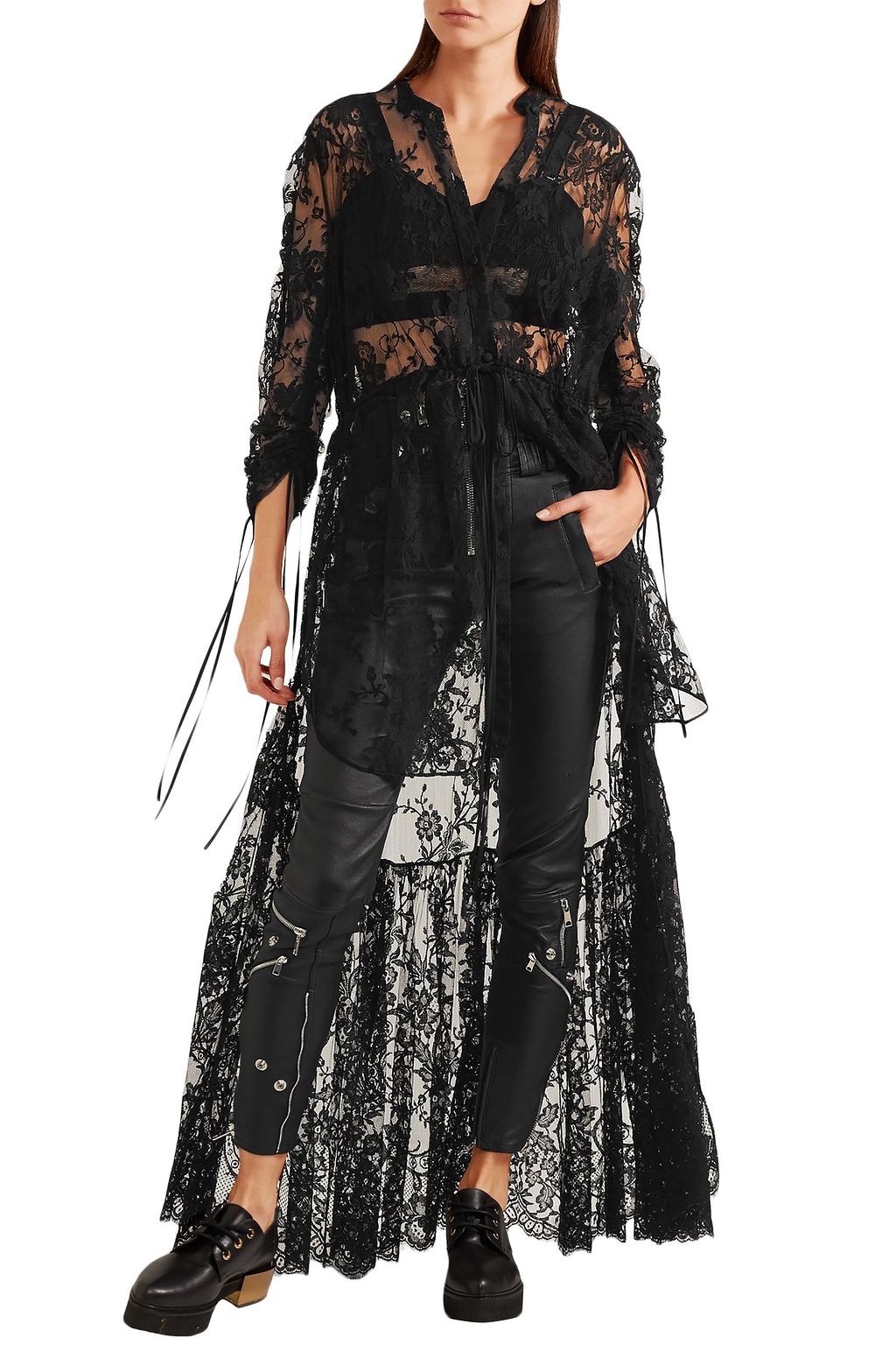 MCQUEEN Lace-paneled stretch-knit bra top