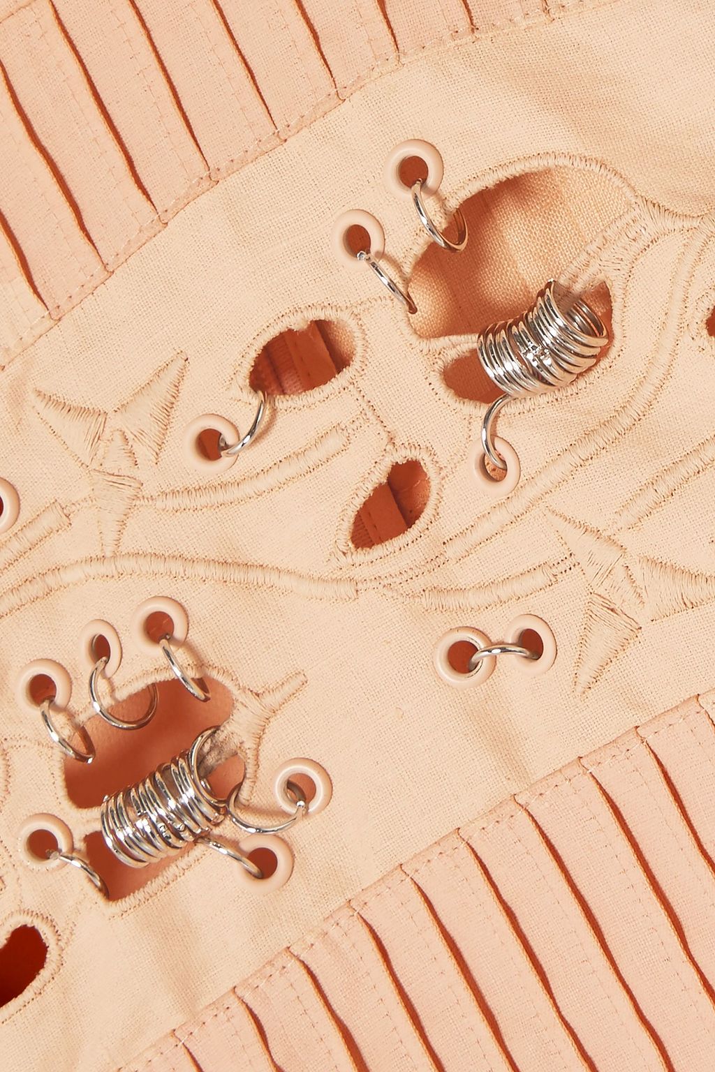 CHLOÉ Embellished broderie anglaise linen and cady turtleneck blouse