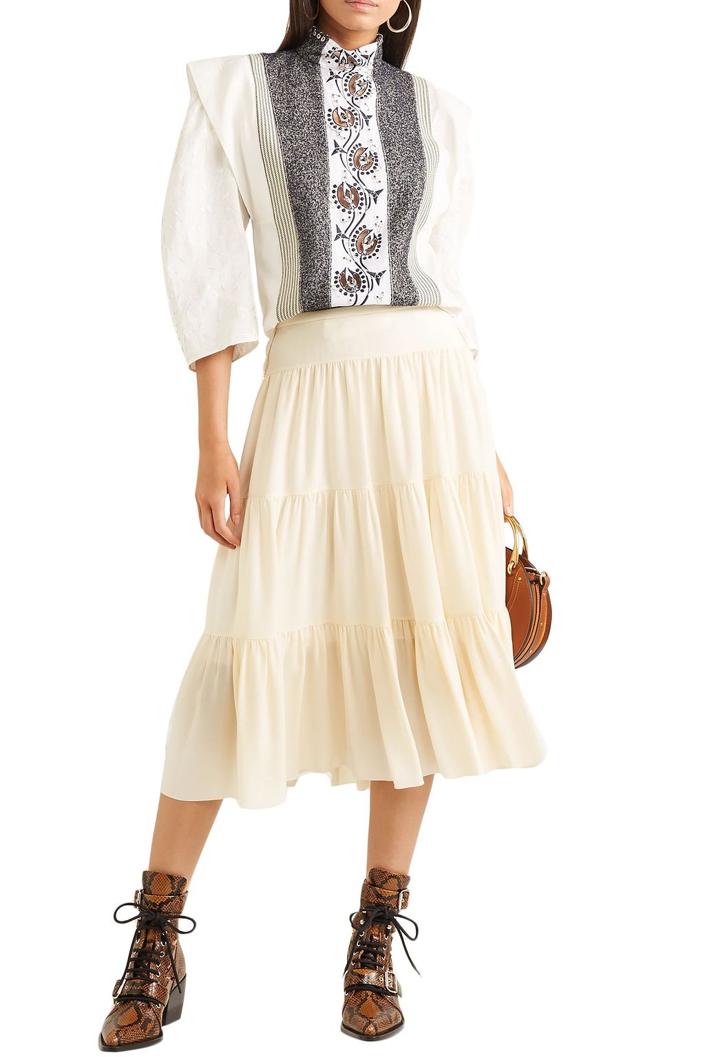 CHLOÉ Tiered crepe midi skirt