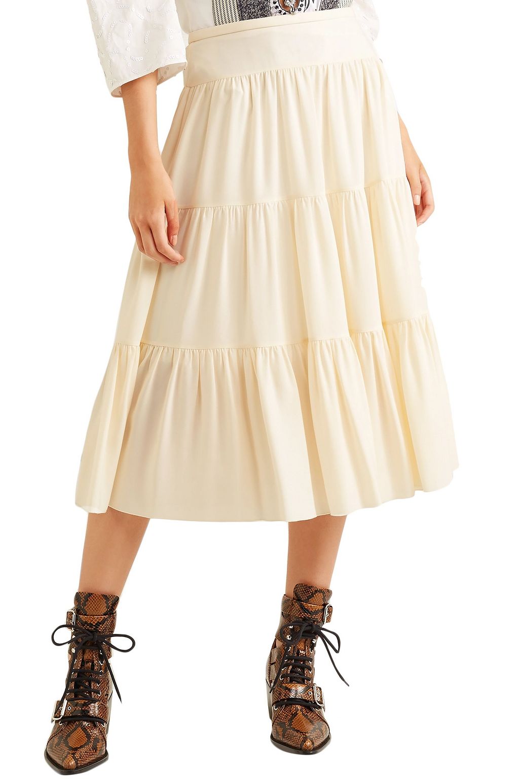 CHLOÉ Tiered crepe midi skirt