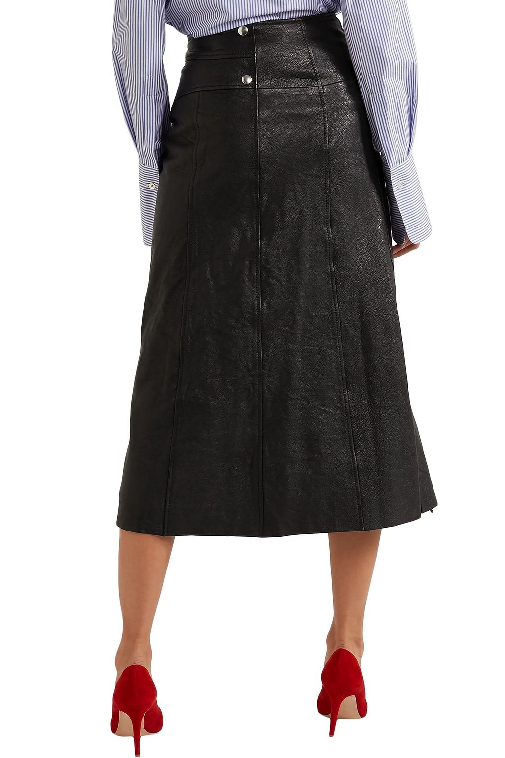 MCQUEEN Zip-embellished textured-leather midi skirt