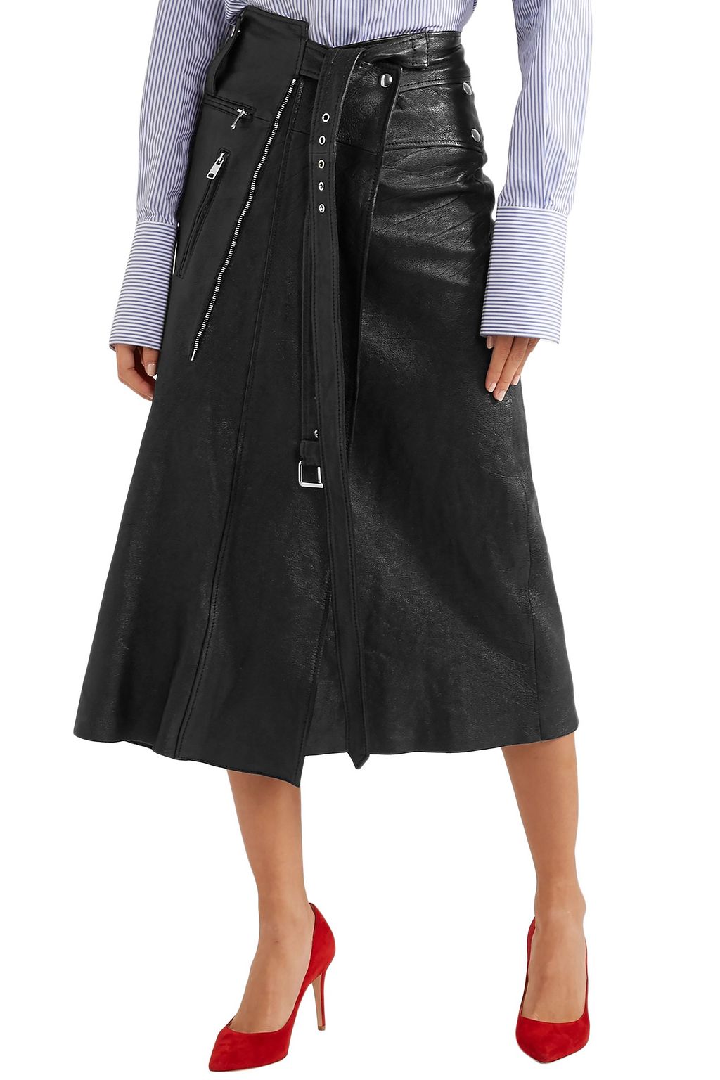 MCQUEEN Zip-embellished textured-leather midi skirt