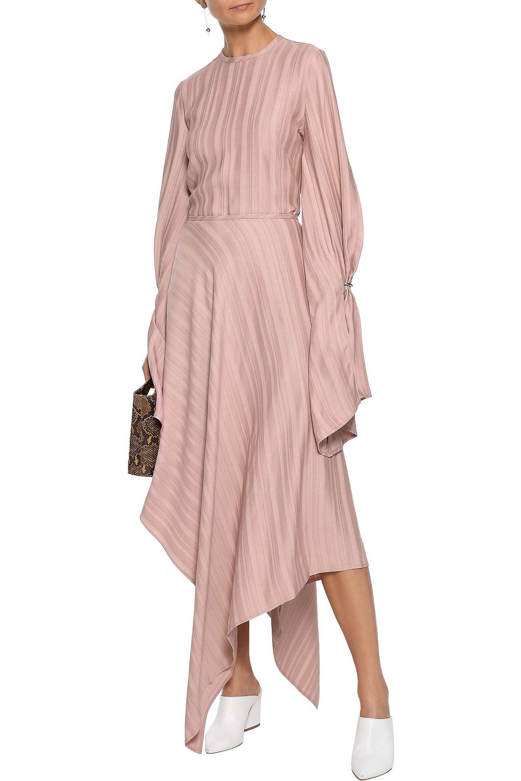 SID NEIGUM Asymmetric striped satin-jacquard midi skirt