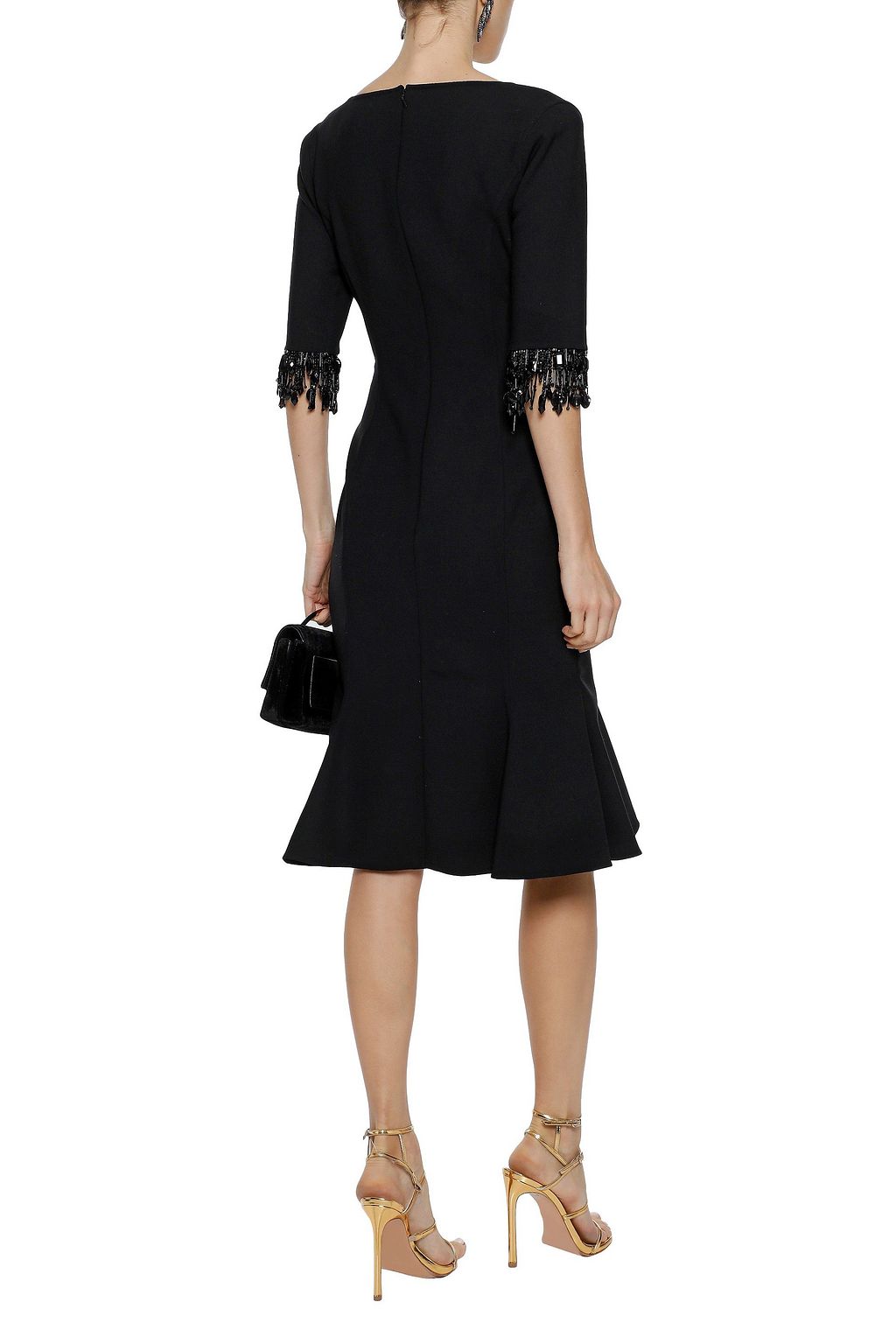 CAROLINA HERRERA Fluted bead-embellished stretch-wool crepe dress