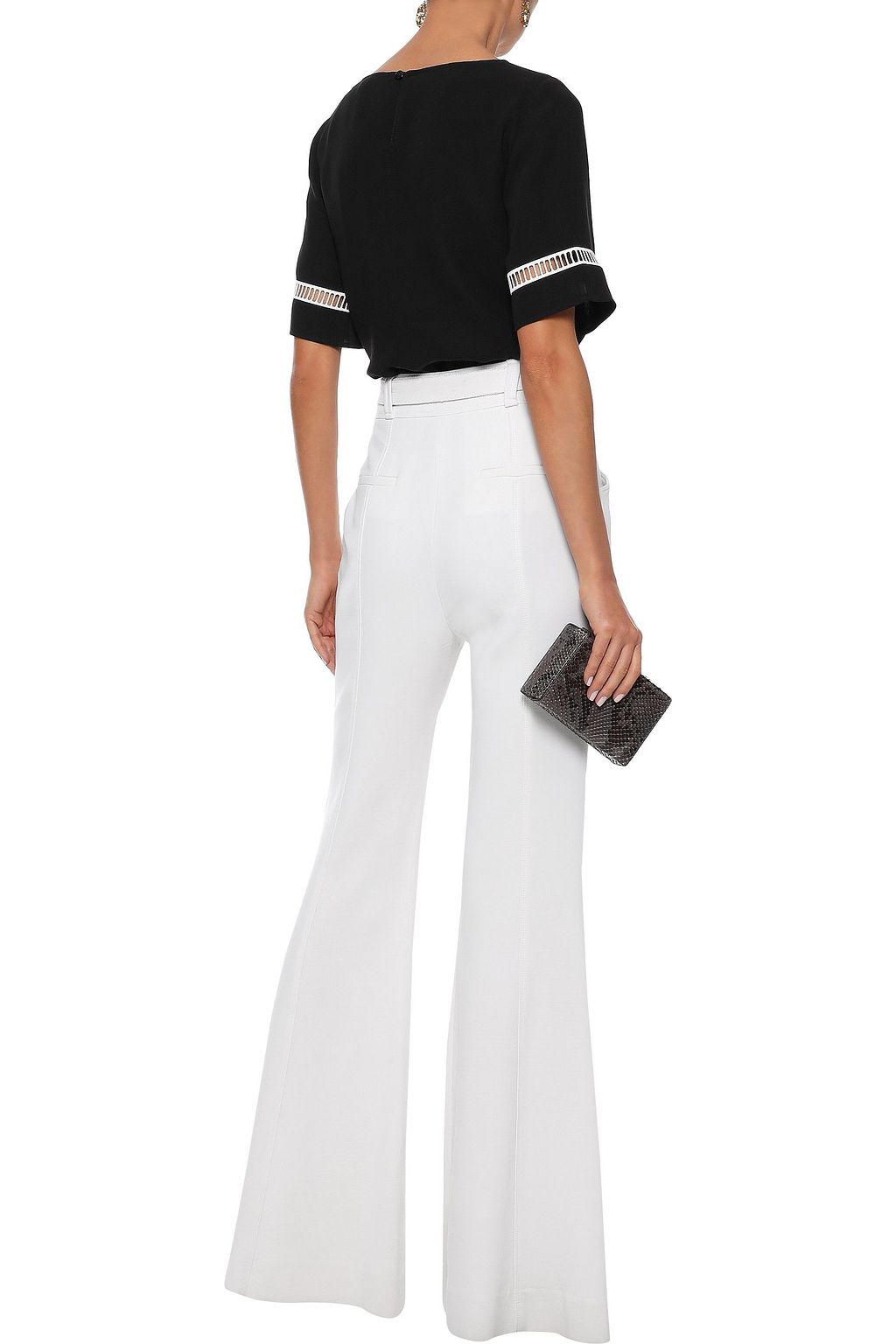 CAROLINA HERRERA Lattice-trimmed silk-crepe blouse