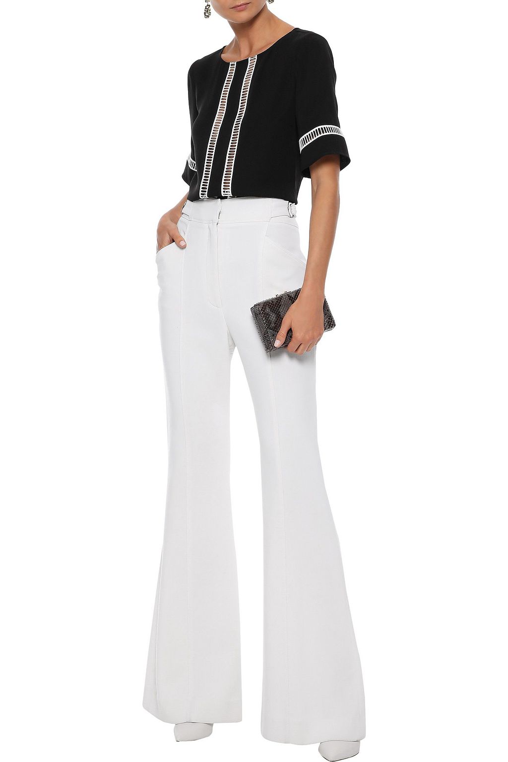 CAROLINA HERRERA Lattice-trimmed silk-crepe blouse