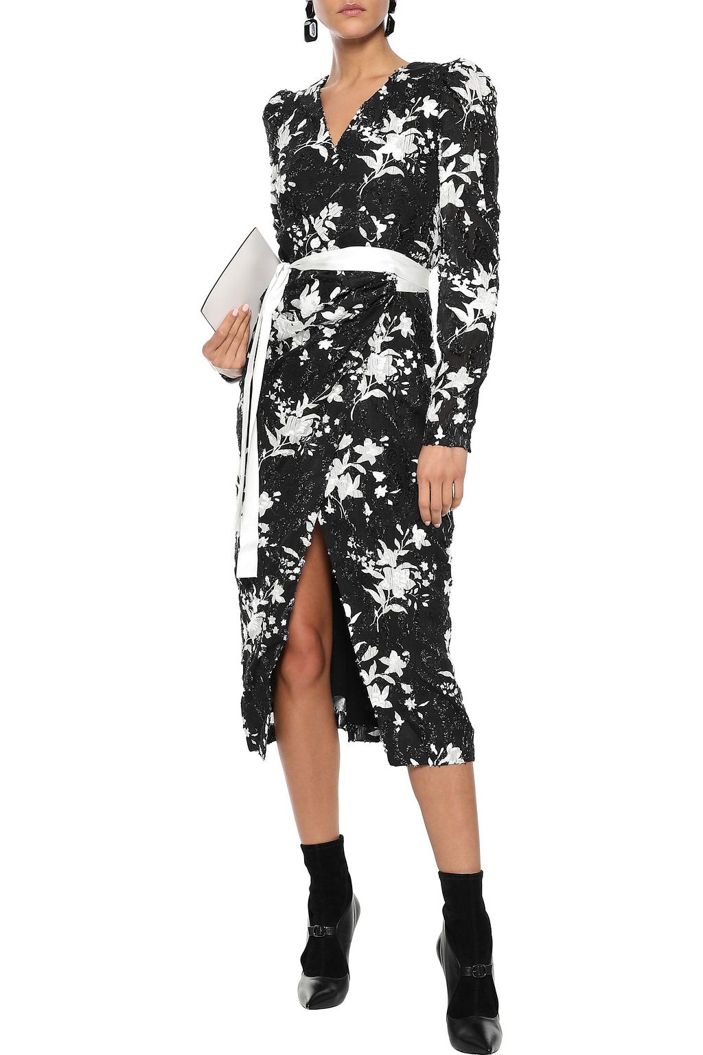 GOEN.J Floral-print fil coupé georgette midi wrap dress