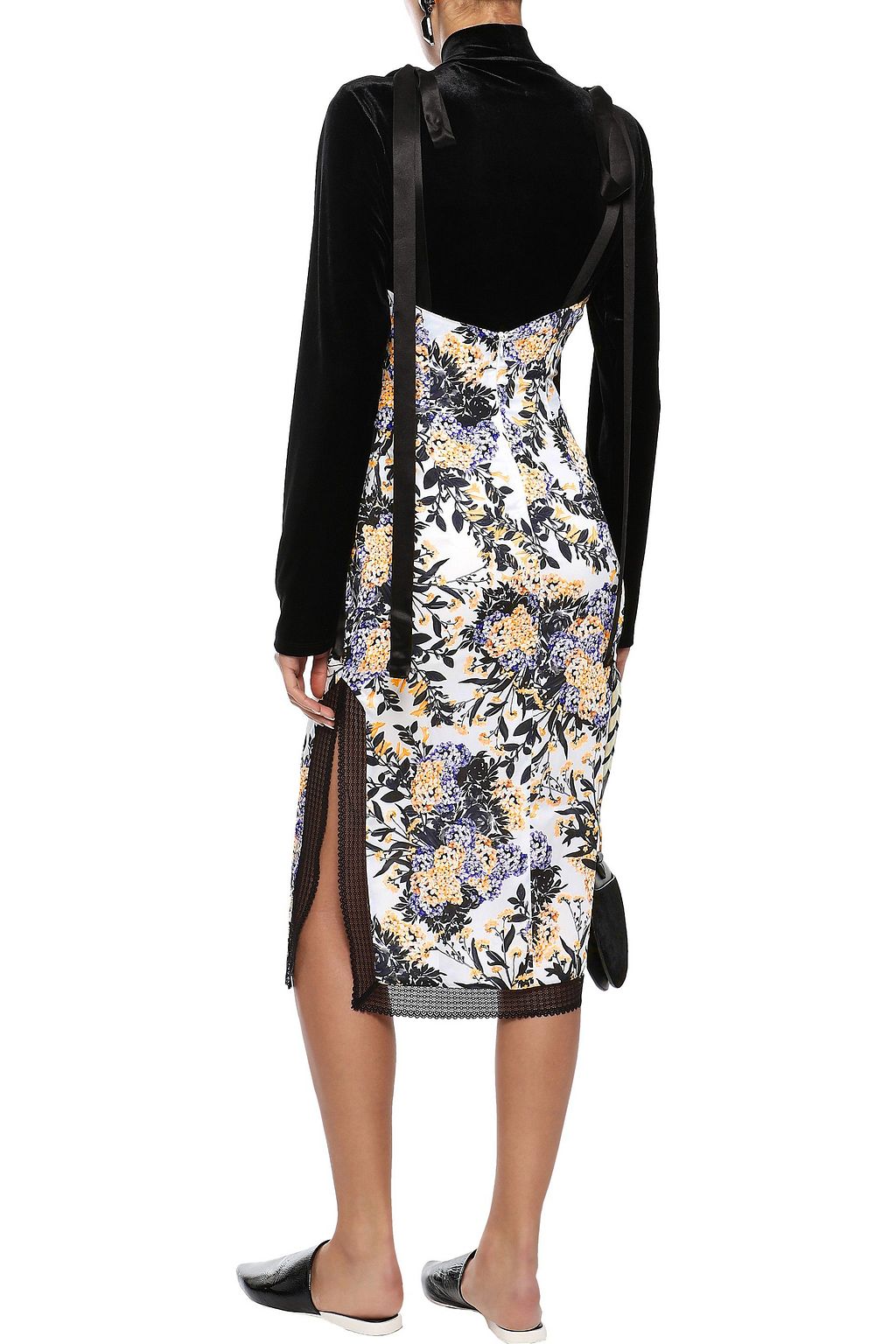GOEN.J Lace-trimmed floral-print washed-crepe midi dress