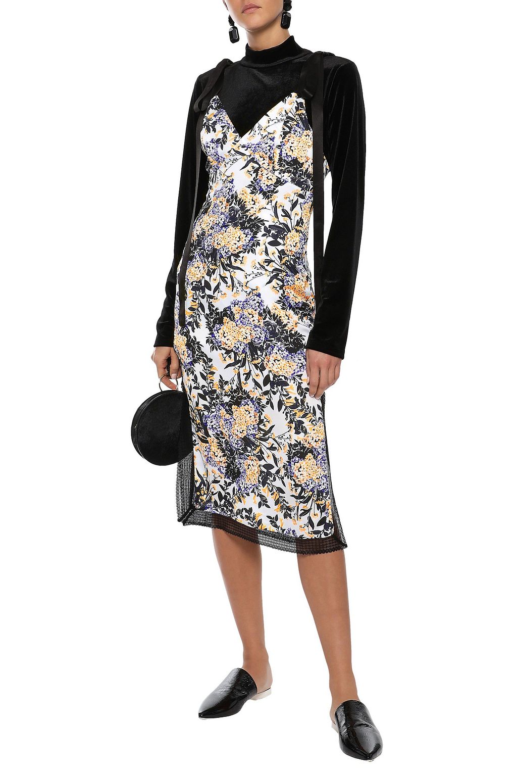 GOEN.J Lace-trimmed floral-print washed-crepe midi dress