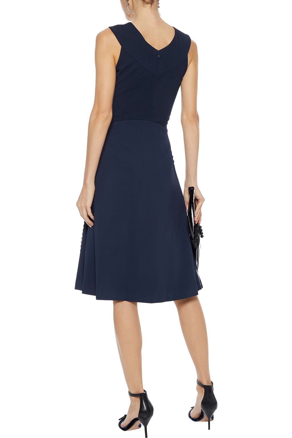 SIMKHAI Crossover faille-paneled lace-up crepe dress