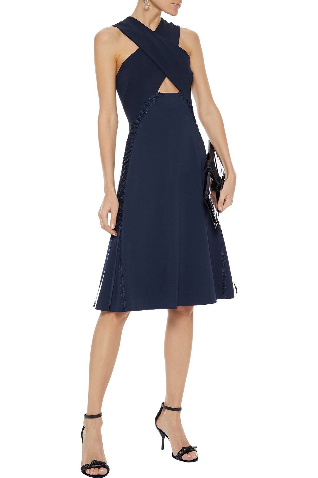 SIMKHAI Crossover faille-paneled lace-up crepe dress
