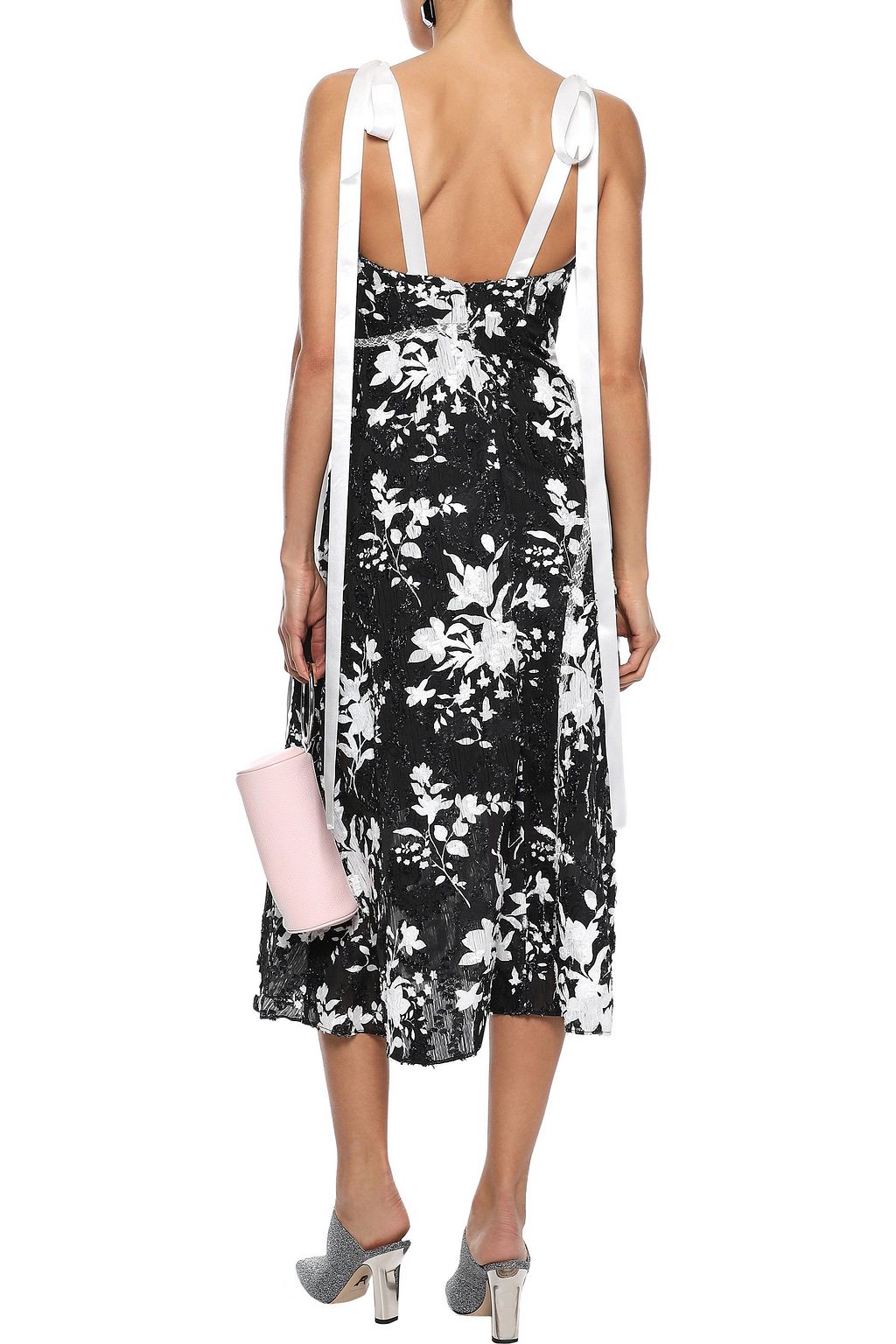 GOEN.J Lace-trimmed floral-print fil coupé georgette midi dress