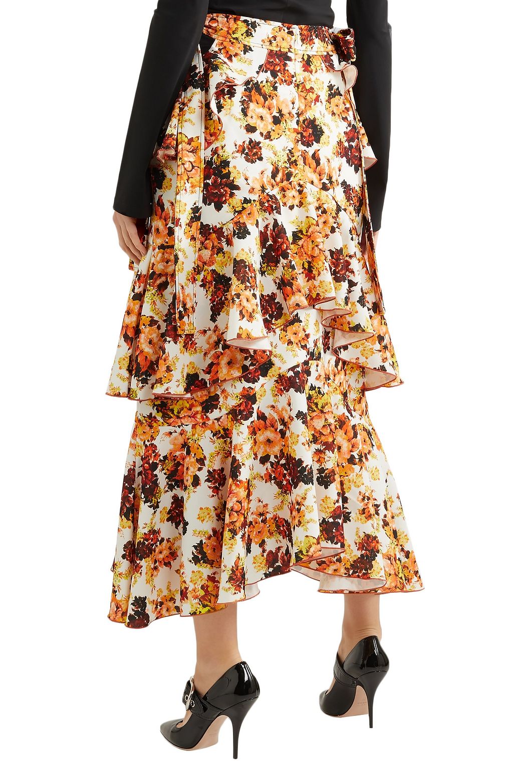 ELLERY Tiered printed crepe midi skirt
