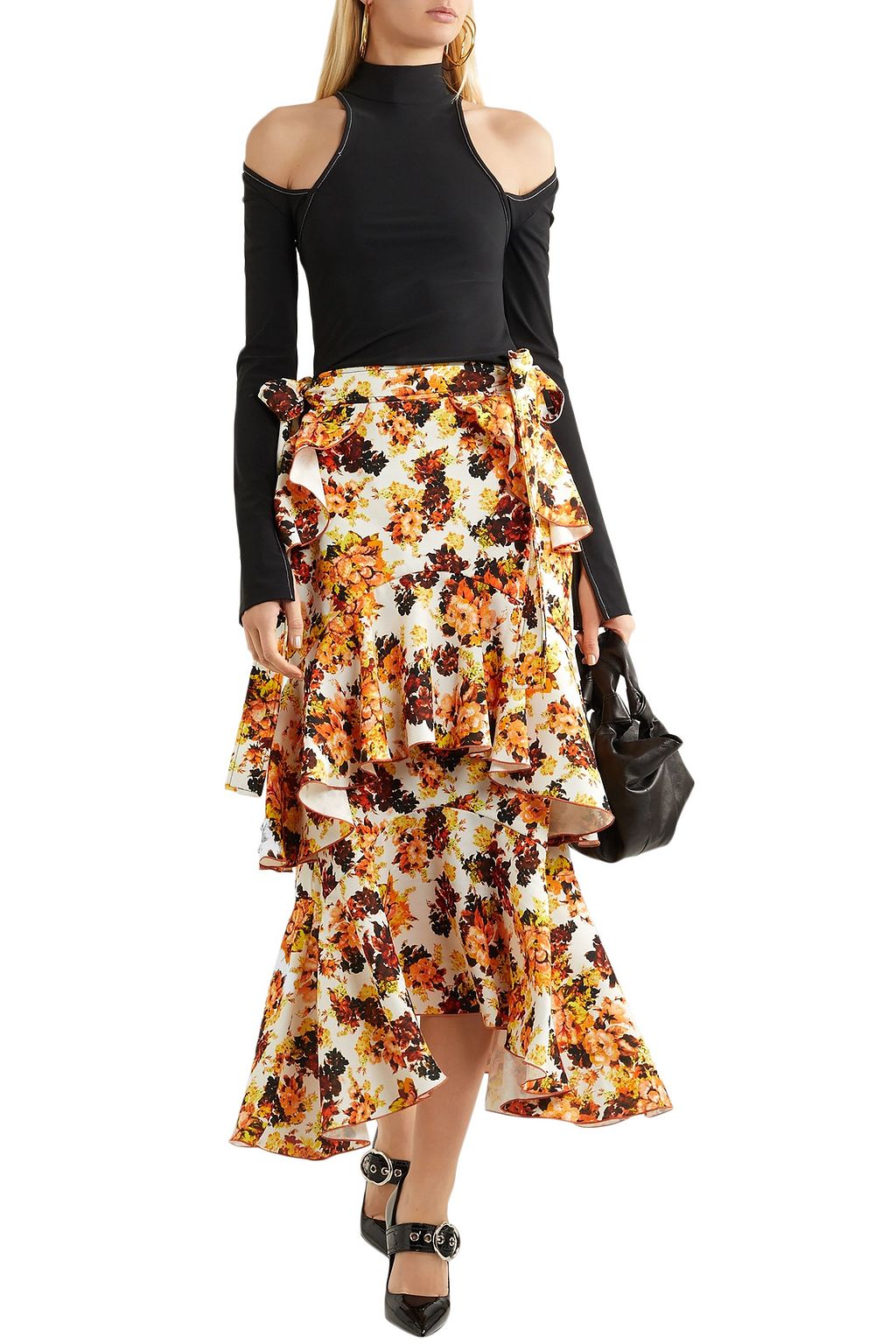 ELLERY Tiered printed crepe midi skirt
