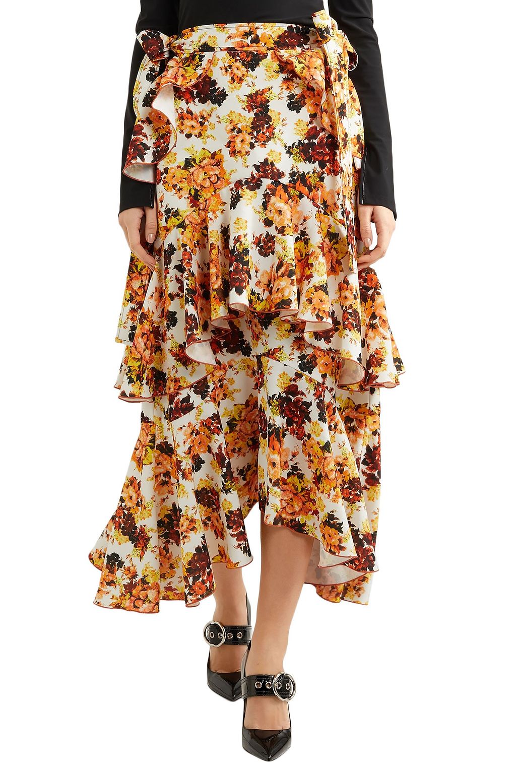 ELLERY Tiered printed crepe midi skirt